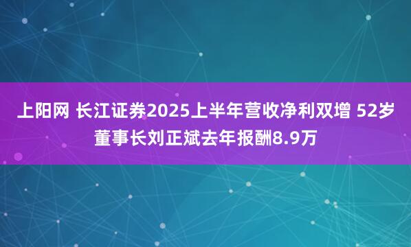 上阳网 长江证券2025上半年营收净利双增 52岁董事长刘正斌去年报酬8.9万